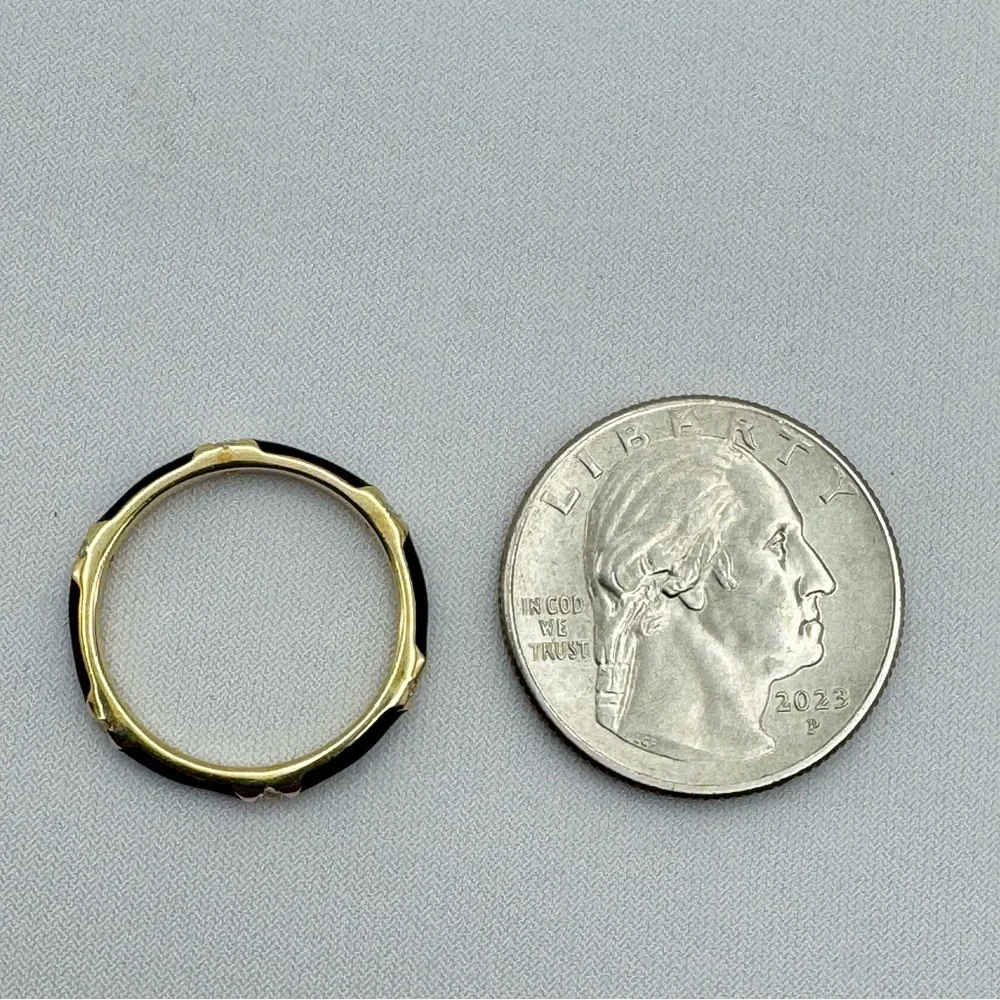 Sterling Silver Gold Plated Black Enamel CZ Stacker Ring Size 7